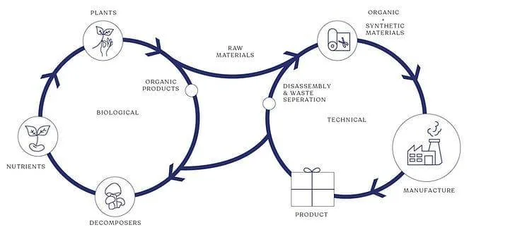 Diagram of the circular economy showing the biological and technical cycles